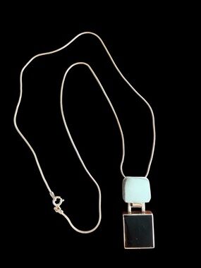 Sterling Silver Taxco Black Onyx Pendant Necklace Mexico 925 18" Snake Chain